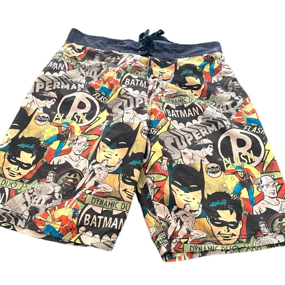 DC Comics Swim Trunks Men Size 32 Black Retro Batman Robin Superman Board Shorts - Picture 9 of 14